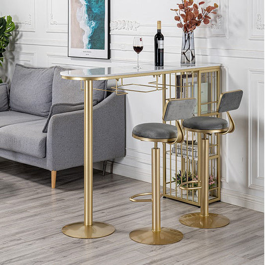 Glam Gold Iron Bistro Table White Stone Top Indoor Bar Dining Table with Shelf Clearhalo 'Bar Furniture' 'Bar Tables' 'bar_tables' 'furn' 'furn_bar_tables' 'Furniture' 'furniture_bar_tables' 'Kitchen & Dining Furniture' 4852670