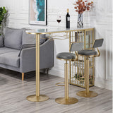 Glam Gold Iron Bistro Table White Stone Top Indoor Bar Dining Table with Shelf Clearhalo 'Bar Furniture' 'Bar Tables' 'bar_tables' 'furn' 'furn_bar_tables' 'Furniture' 'furniture_bar_tables' 'Kitchen & Dining Furniture' 4852670