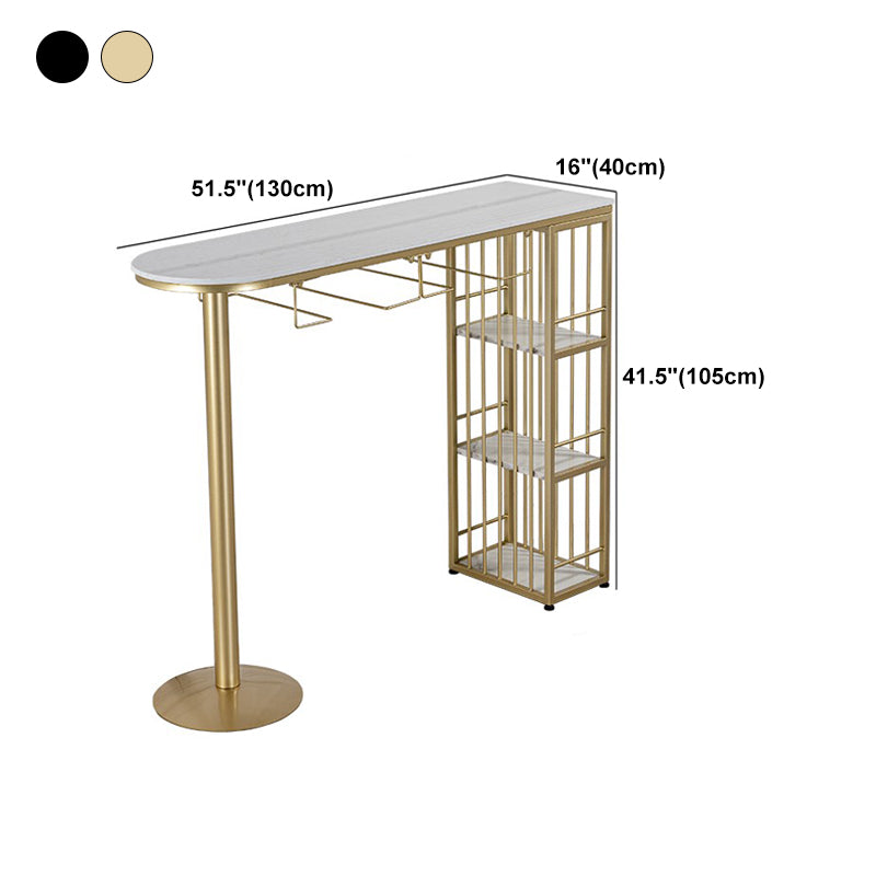 Glam Gold Iron Bistro Table White Stone Top Indoor Bar Dining Table with Shelf Clearhalo 'Bar Furniture' 'Bar Tables' 'bar_tables' 'furn' 'furn_bar_tables' 'Furniture' 'furniture_bar_tables' 'Kitchen & Dining Furniture' 4852674
