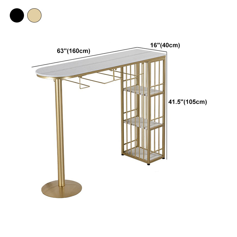 Glam Gold Iron Bistro Table White Stone Top Indoor Bar Dining Table with Shelf Clearhalo 'Bar Furniture' 'Bar Tables' 'bar_tables' 'furn' 'furn_bar_tables' 'Furniture' 'furniture_bar_tables' 'Kitchen & Dining Furniture' 4852676