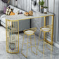 Glam Gold Iron Bistro Table Stone Top Indoor Bar Dining Table with Shelf 63"L x 15.7"W x 41.3"H Free Form Without Chairs Clearhalo 'Bar Furniture' 'Bar Tables' 'bar_tables' 'furn' 'furn_bar_tables' 'Furniture' 'furniture_bar_tables' 'Kitchen & Dining Furniture' 4852678