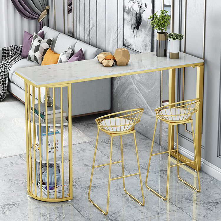 Glam Gold Iron Bistro Table Stone Top Indoor Bar Dining Table with Shelf Clearhalo 'Bar Furniture' 'Bar Tables' 'bar_tables' 'furn' 'furn_bar_tables' 'Furniture' 'furniture_bar_tables' 'Kitchen & Dining Furniture' 4852688