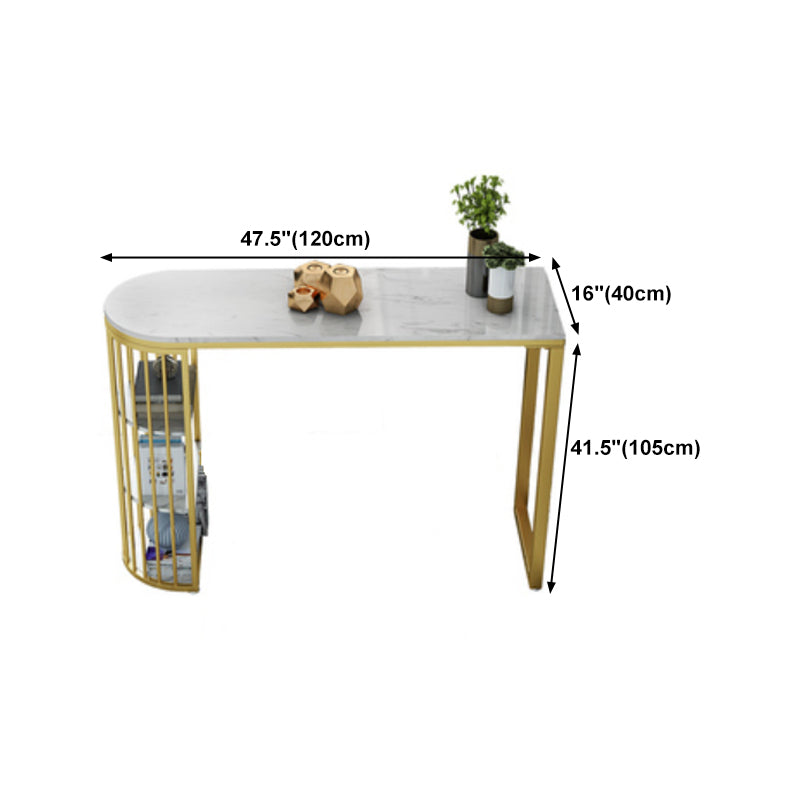 Glam Gold Iron Bistro Table Stone Top Indoor Bar Dining Table with Shelf Clearhalo 'Bar Furniture' 'Bar Tables' 'bar_tables' 'furn' 'furn_bar_tables' 'Furniture' 'furniture_bar_tables' 'Kitchen & Dining Furniture' 4852690