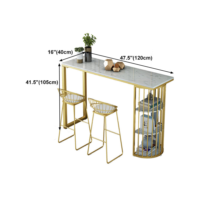Glam Gold Iron Bistro Table Stone Top Indoor Bar Dining Table with Shelf Clearhalo 'Bar Furniture' 'Bar Tables' 'bar_tables' 'furn' 'furn_bar_tables' 'Furniture' 'furniture_bar_tables' 'Kitchen & Dining Furniture' 4852695