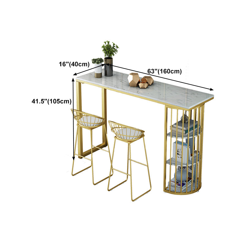 Glam Gold Iron Bistro Table Stone Top Indoor Bar Dining Table with Shelf Clearhalo 'Bar Furniture' 'Bar Tables' 'bar_tables' 'furn' 'furn_bar_tables' 'Furniture' 'furniture_bar_tables' 'Kitchen & Dining Furniture' 4852697