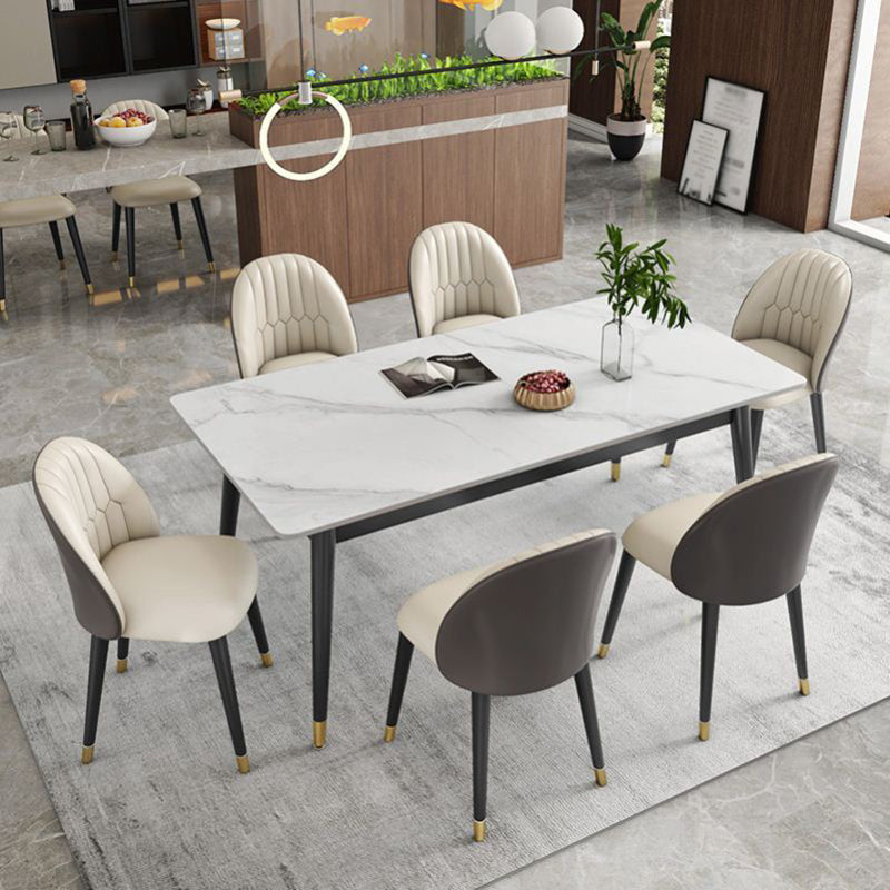 Modern Style Sintered Stone Dining Table Set 1/3/5/7 Pieces Dining Set for Home 7 Pieces: Table, 6 Beige Chairs Clearhalo 'Dining Room Sets' 'Dining Tables & Seating' 'dining_room_set' 'furn' 'furn_dining_room_set' 'Furniture' 'furniture_dining_room_set' 'Kitchen & Dining Furniture' 4852699