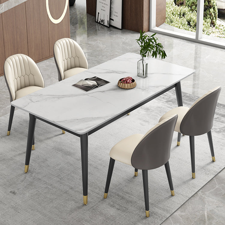 Modern Style Sintered Stone Dining Table Set 1/3/5/7 Pieces Dining Set for Home 5 Pieces: Table, 4 Beige Chairs Clearhalo 'Dining Room Sets' 'Dining Tables & Seating' 'dining_room_set' 'furn' 'furn_dining_room_set' 'Furniture' 'furniture_dining_room_set' 'Kitchen & Dining Furniture' 4852700