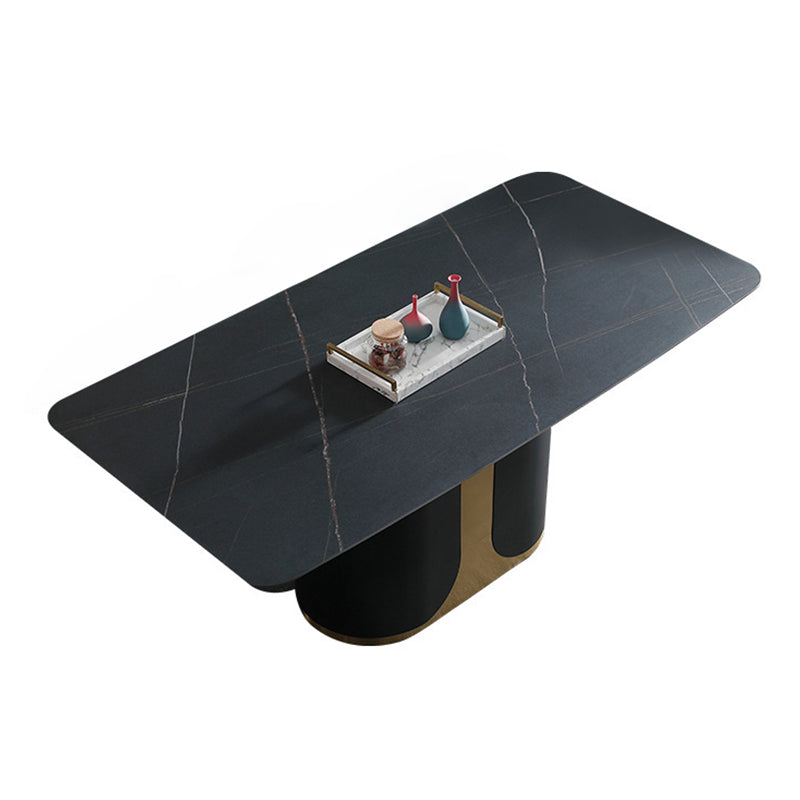 Glam Style Sintered Stone Dining Set 1/2/3/5/7 Pieces Dining Set for Dining Areas Black 70.9"L x 35.4"W Clearhalo 'Dining Room Sets' 'Dining Tables & Seating' 'dining_room_set' 'furn' 'furn_dining_room_set' 'Furniture' 'furniture_dining_room_set' 'Kitchen & Dining Furniture' 4852744