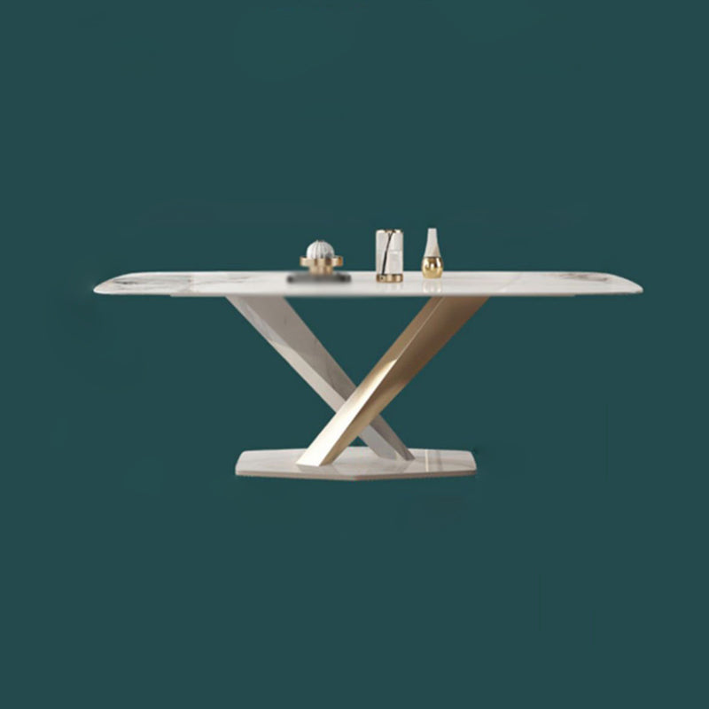 Glam Style Sintered Stone Dining Set 1/4/5/7/9 Pieces Dining Set White 79"L x 39"W Clearhalo 'Dining Room Sets' 'Dining Tables & Seating' 'dining_room_set' 'furn' 'furn_dining_room_set' 'Furniture' 'furniture_dining_room_set' 'Kitchen & Dining Furniture' 4852788