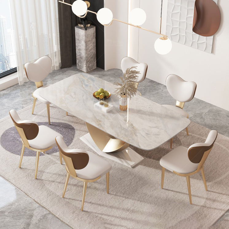 Luxury Sintered Stone Top Dining Set Rectangle 1/4/5/7/9 Pieces Dining Table with Chairs 7 Pieces: Table, 6 Chairs Clearhalo 'Dining Room Sets' 'Dining Tables & Seating' 'dining_room_set' 'furn' 'furn_dining_room_set' 'Furniture' 'furniture_dining_room_set' 'Kitchen & Dining Furniture' 4852842