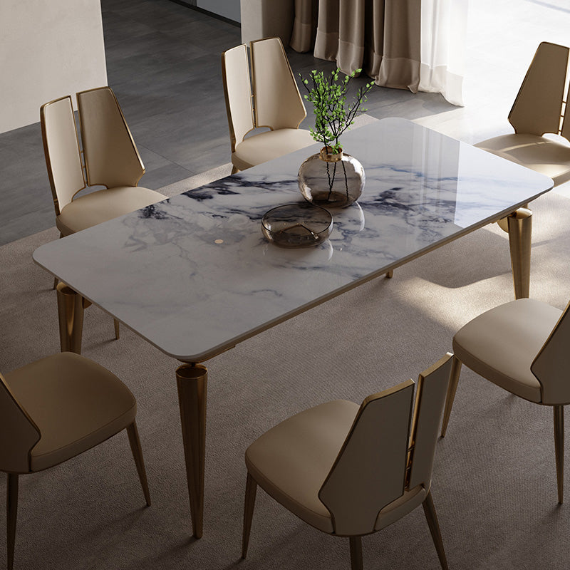 Designer Style Sintered Stone Dining Set Rectangle 1/4/7 Pieces Dining Table with Chairs 7 Pieces: Table, 6 Chairs Clearhalo 'Dining Room Sets' 'Dining Tables & Seating' 'dining_room_set' 'furn' 'furn_dining_room_set' 'Furniture' 'furniture_dining_room_set' 'Kitchen & Dining Furniture' 4852867