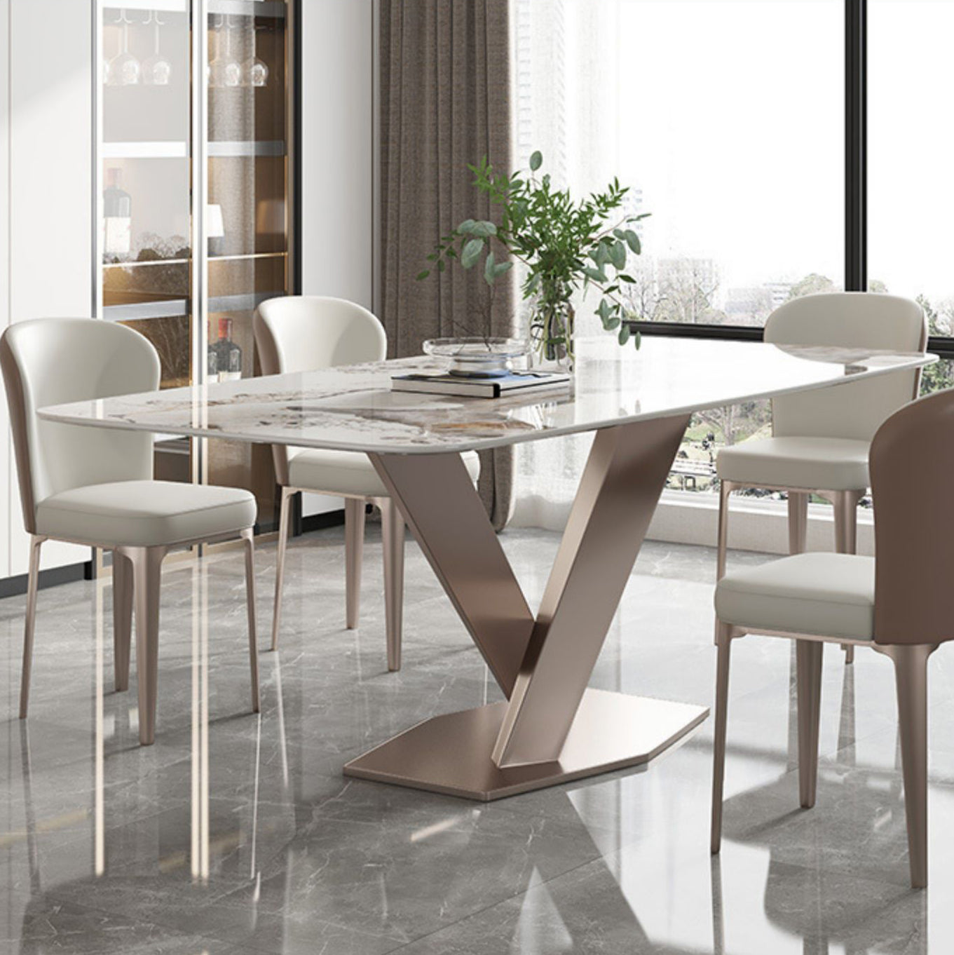 Nordic Sintered Stone Dining Set 1/4/5/7 Pieces Rectangle Dining Table with Chairs 5 Pieces: Table, 4 Chairs Clearhalo 'Dining Room Sets' 'Dining Tables & Seating' 'dining_room_set' 'furn' 'furn_dining_room_set' 'Furniture' 'furniture_dining_room_set' 'Kitchen & Dining Furniture' 4852883