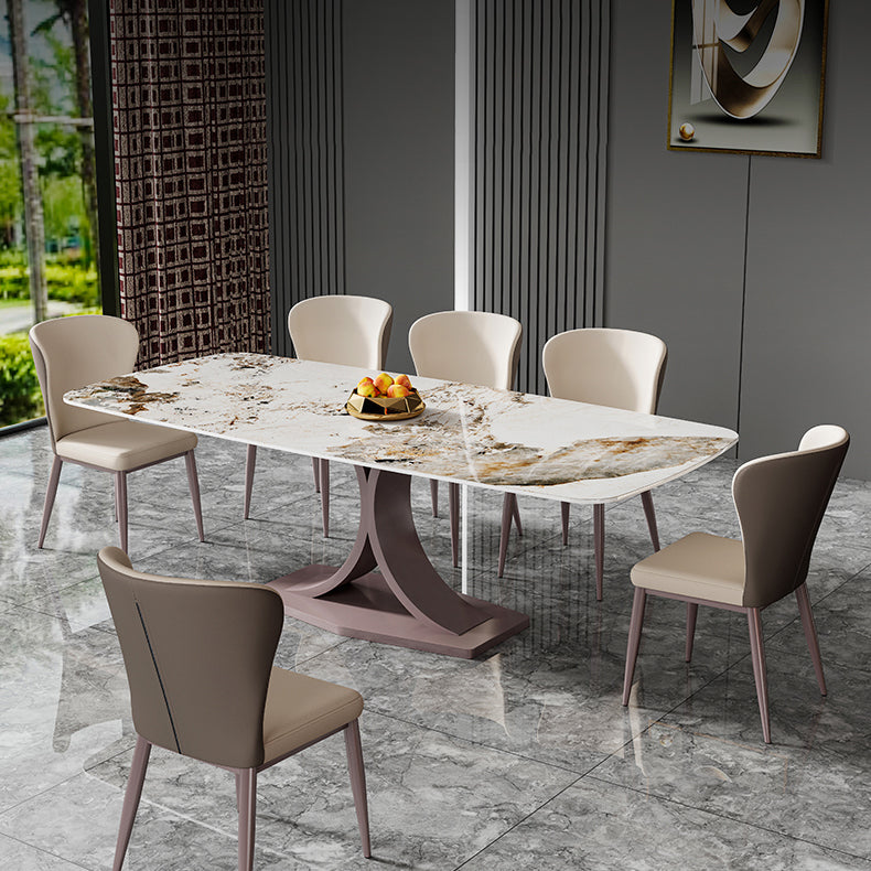 Nordic Glam Rectangle Sintered Stone Dining Table Set 1/4/6/7 Pieces Dining Set 7 Pieces: Table, 6 Chairs Clearhalo 'Dining Room Sets' 'Dining Tables & Seating' 'dining_room_set' 'furn' 'furn_dining_room_set' 'Furniture' 'furniture_dining_room_set' 'Kitchen & Dining Furniture' 4852895