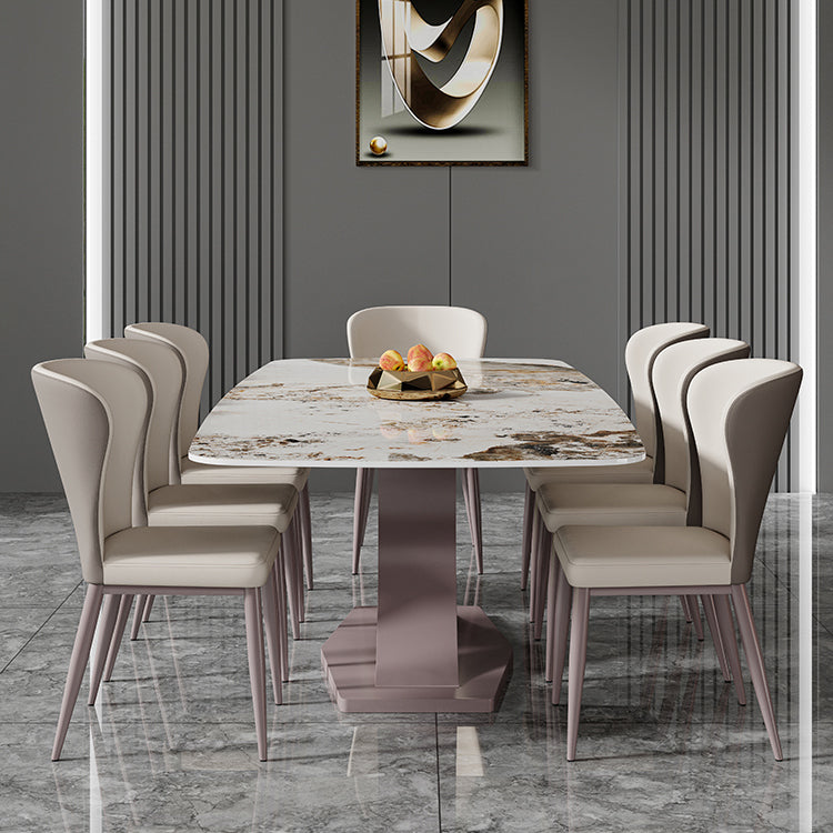 Nordic Glam Rectangle Sintered Stone Dining Table Set 1/4/6/7 Pieces Dining Set Clearhalo 'Dining Room Sets' 'Dining Tables & Seating' 'dining_room_set' 'furn' 'furn_dining_room_set' 'Furniture' 'furniture_dining_room_set' 'Kitchen & Dining Furniture' 4852898