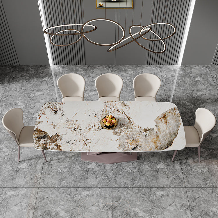 Nordic Glam Rectangle Sintered Stone Dining Table Set 1/4/6/7 Pieces Dining Set 6 Pieces: Table, 5 Chairs Clearhalo 'Dining Room Sets' 'Dining Tables & Seating' 'dining_room_set' 'furn' 'furn_dining_room_set' 'Furniture' 'furniture_dining_room_set' 'Kitchen & Dining Furniture' 4852899