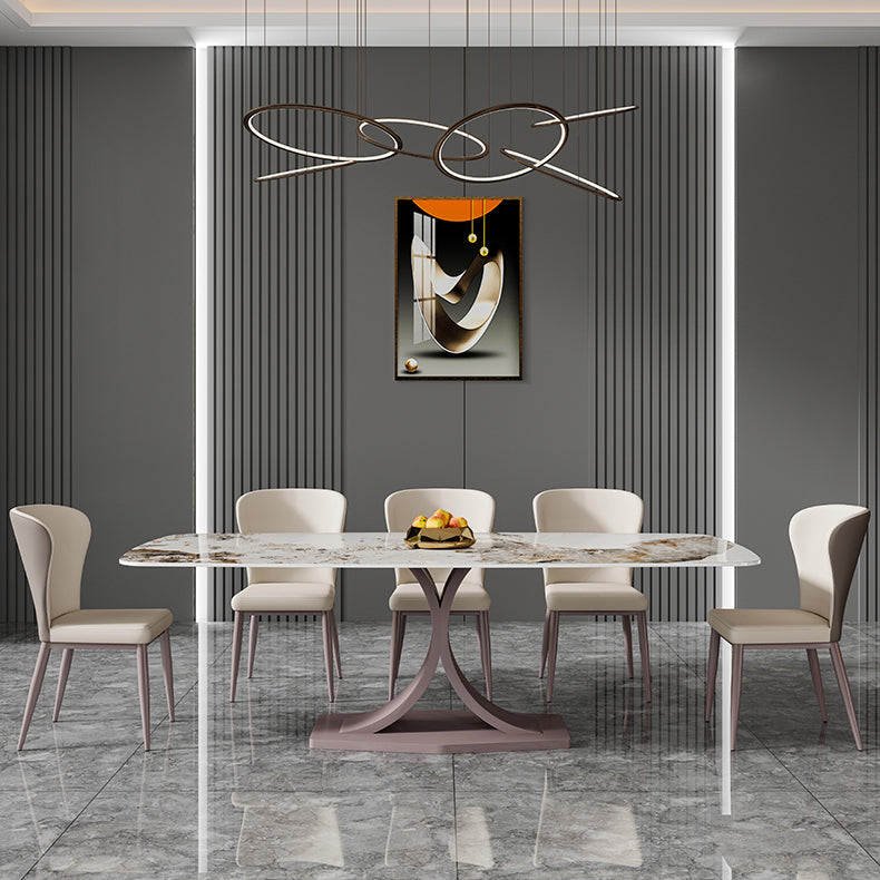 Nordic Glam Rectangle Sintered Stone Dining Table Set 1/4/6/7 Pieces Dining Set Clearhalo 'Dining Room Sets' 'Dining Tables & Seating' 'dining_room_set' 'furn' 'furn_dining_room_set' 'Furniture' 'furniture_dining_room_set' 'Kitchen & Dining Furniture' 4852900