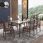 Modern Sintered Stone Top Dining Set 1/4/5/7 Pieces Walnut Dining Table with Chairs 7 Pieces: White Table, 6 Chairs Clearhalo 'Dining Room Sets' 'Dining Tables & Seating' 'dining_room_set' 'furn' 'furn_dining_room_set' 'Furniture' 'furniture_dining_room_set' 'Kitchen & Dining Furniture' 4852939
