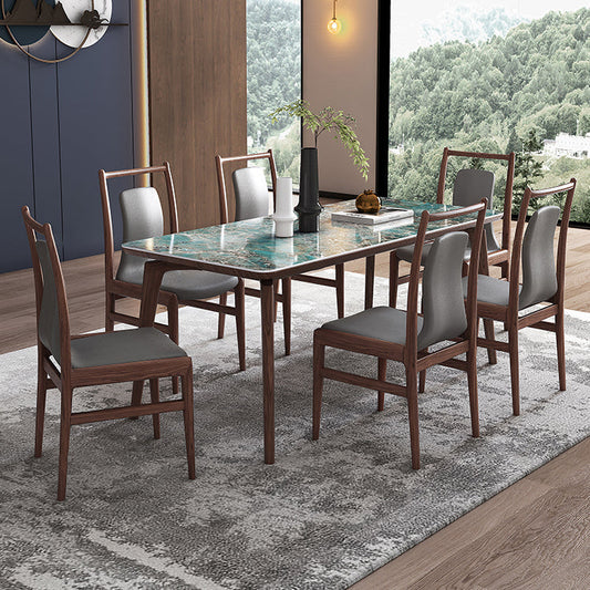 Modern Sintered Stone Top Dining Set 1/4/5/7 Pieces Walnut Dining Table with Chairs Clearhalo 'Dining Room Sets' 'Dining Tables & Seating' 'dining_room_set' 'furn' 'furn_dining_room_set' 'Furniture' 'furniture_dining_room_set' 'Kitchen & Dining Furniture' 4852941