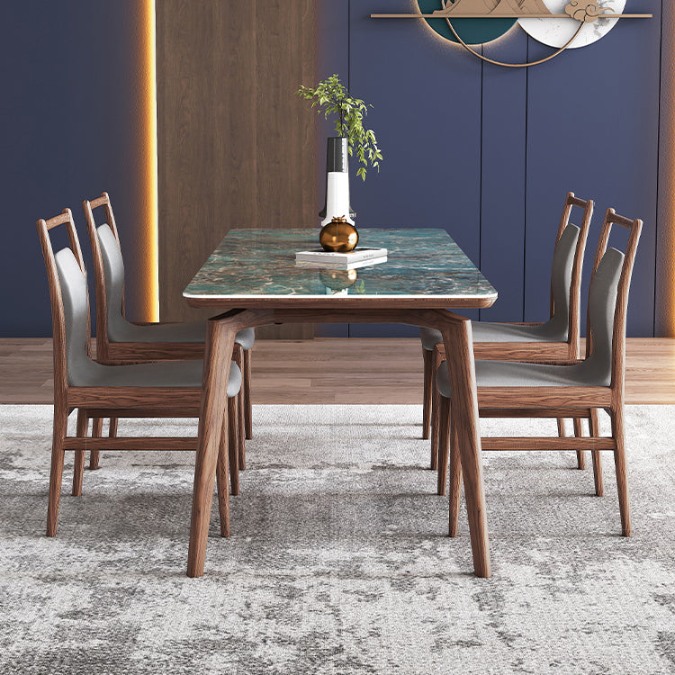 Modern Sintered Stone Top Dining Set 1/4/5/7 Pieces Walnut Dining Table with Chairs Clearhalo 'Dining Room Sets' 'Dining Tables & Seating' 'dining_room_set' 'furn' 'furn_dining_room_set' 'Furniture' 'furniture_dining_room_set' 'Kitchen & Dining Furniture' 4852948