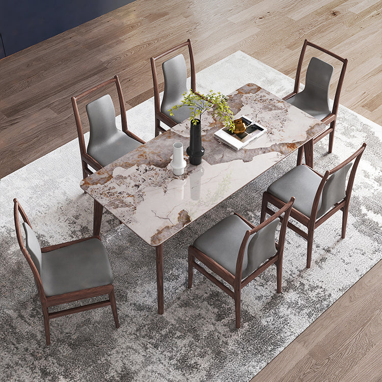 Modern Sintered Stone Top Dining Set 1/4/5/7 Pieces Walnut Dining Table with Chairs Clearhalo 'Dining Room Sets' 'Dining Tables & Seating' 'dining_room_set' 'furn' 'furn_dining_room_set' 'Furniture' 'furniture_dining_room_set' 'Kitchen & Dining Furniture' 4852950