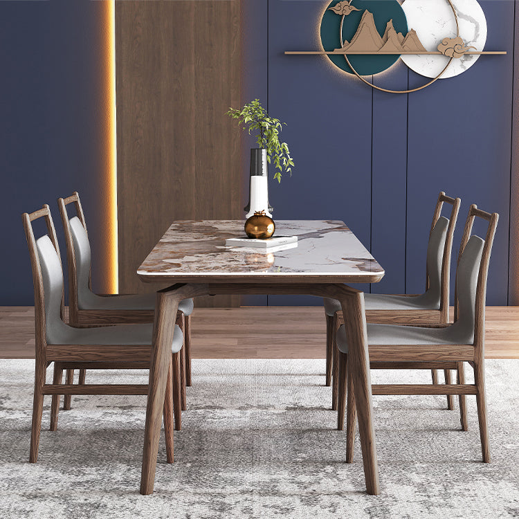 Modern Sintered Stone Top Dining Set 1/4/5/7 Pieces Walnut Dining Table with Chairs Clearhalo 'Dining Room Sets' 'Dining Tables & Seating' 'dining_room_set' 'furn' 'furn_dining_room_set' 'Furniture' 'furniture_dining_room_set' 'Kitchen & Dining Furniture' 4852951