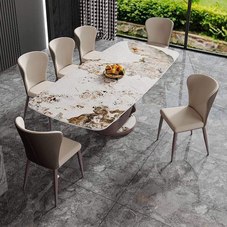 Modern Rectangle Sintered Stone Dining Table Set 1/4/6/7 Pieces Dining Set 7 Pieces: Table, 6 Chairs Clearhalo 'Dining Room Sets' 'Dining Tables & Seating' 'dining_room_set' 'furn' 'furn_dining_room_set' 'Furniture' 'furniture_dining_room_set' 'Kitchen & Dining Furniture' 4852995