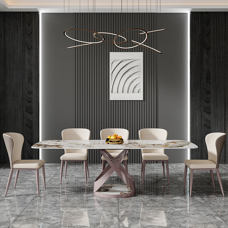 Modern Rectangle Sintered Stone Dining Table Set 1/4/6/7 Pieces Dining Set Clearhalo 'Dining Room Sets' 'Dining Tables & Seating' 'dining_room_set' 'furn' 'furn_dining_room_set' 'Furniture' 'furniture_dining_room_set' 'Kitchen & Dining Furniture' 4852996