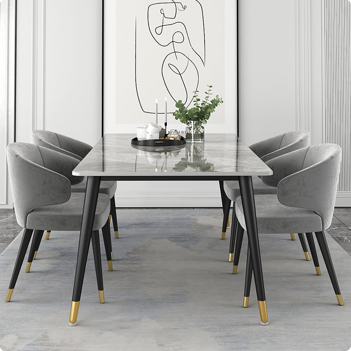 Glam Gray Sintered Stone Dining Table Set 1/4/5/7 Pieces Dining Set Clearhalo 'Dining Room Sets' 'Dining Tables & Seating' 'dining_room_set' 'furn' 'furn_dining_room_set' 'Furniture' 'furniture_dining_room_set' 'Kitchen & Dining Furniture' 4853007