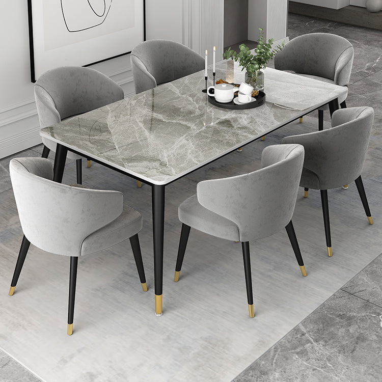 Glam Gray Sintered Stone Dining Table Set 1/4/5/7 Pieces Dining Set 7 Pieces: Table, 6 Chairs Clearhalo 'Dining Room Sets' 'Dining Tables & Seating' 'dining_room_set' 'furn' 'furn_dining_room_set' 'Furniture' 'furniture_dining_room_set' 'Kitchen & Dining Furniture' 4853010