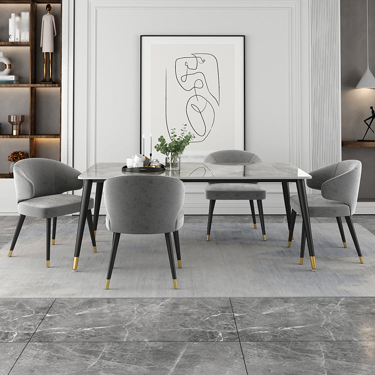 Glam Gray Sintered Stone Dining Table Set 1/4/5/7 Pieces Dining Set 5 Pieces: Table, 4 Chairs Clearhalo 'Dining Room Sets' 'Dining Tables & Seating' 'dining_room_set' 'furn' 'furn_dining_room_set' 'Furniture' 'furniture_dining_room_set' 'Kitchen & Dining Furniture' 4853012