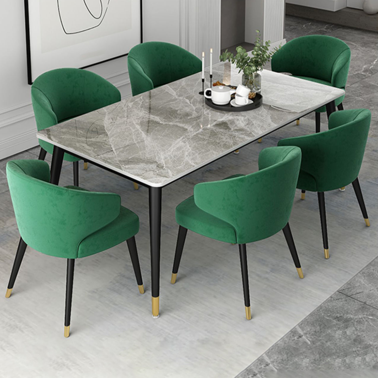 Glam Gray Sintered Stone Dining Table Set 1/4/5/7 Pieces Dining Set Clearhalo 'Dining Room Sets' 'Dining Tables & Seating' 'dining_room_set' 'furn' 'furn_dining_room_set' 'Furniture' 'furniture_dining_room_set' 'Kitchen & Dining Furniture' 4853013