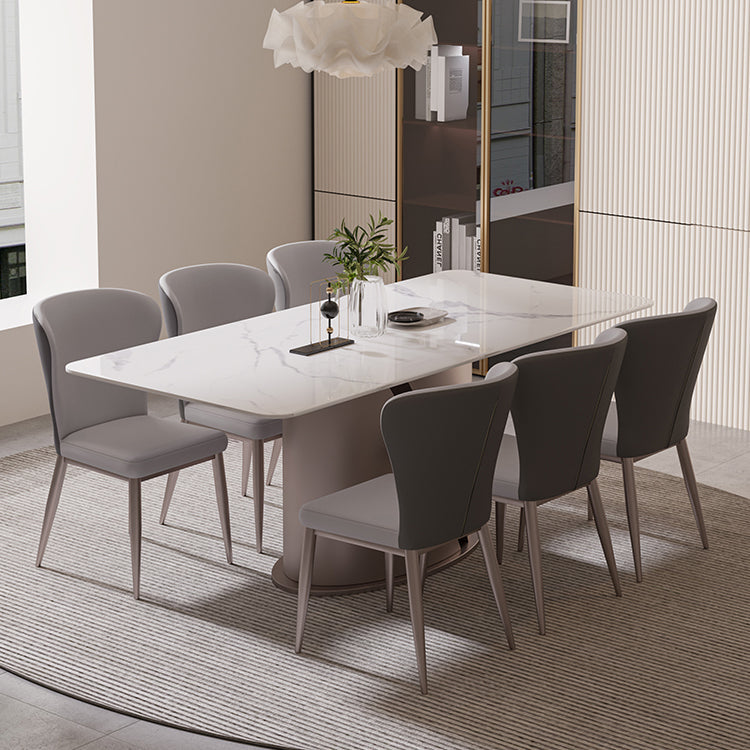 Designer Style Sintered Stone Top Dining Set 1/4/5/7 Pieces Dining Table with Chairs 7 Pieces: Table, 6 Chairs Clearhalo 'Dining Room Sets' 'Dining Tables & Seating' 'dining_room_set' 'furn' 'furn_dining_room_set' 'Furniture' 'furniture_dining_room_set' 'Kitchen & Dining Furniture' 4853057