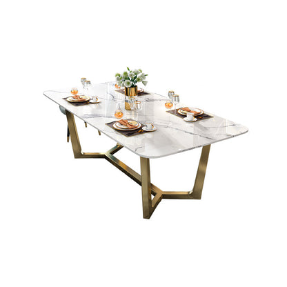 Contemporary Sintered Stone Dining Table Set 1/4/5/6/7 Pieces Dining Set for Home White 70.9"L x 35.4"W Clearhalo 'Dining Room Sets' 'Dining Tables & Seating' 'dining_room_set' 'furn' 'furn_dining_room_set' 'Furniture' 'furniture_dining_room_set' 'Kitchen & Dining Furniture' 4853167