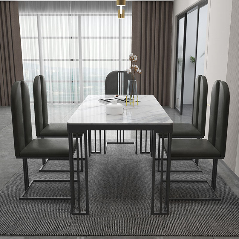 Modern 1/2/6/7 Pieces Dinette Set with White Sintered Stone Top Rectangle Dining Table Set 6 Pieces: Table, 5 Chairs Clearhalo 'Dining Room Sets' 'Dining Tables & Seating' 'dining_room_set' 'furn' 'furn_dining_room_set' 'Furniture' 'furniture_dining_room_set' 'Kitchen & Dining Furniture' 4853248