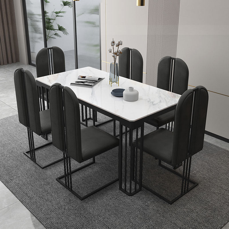Modern 1/2/6/7 Pieces Dinette Set with White Sintered Stone Top Rectangle Dining Table Set Clearhalo 'Dining Room Sets' 'Dining Tables & Seating' 'dining_room_set' 'furn' 'furn_dining_room_set' 'Furniture' 'furniture_dining_room_set' 'Kitchen & Dining Furniture' 4853249