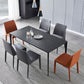 Modern 1/4/5/7 Pieces Black Dinette Set with Sintered Stone Top Rectangle Dining Table Set 7 Pieces: Table, 4 Black+2 Orange Chairs Clearhalo 'Dining Room Sets' 'Dining Tables & Seating' 'dining_room_set' 'furn' 'furn_dining_room_set' 'Furniture' 'furniture_dining_room_set' 'Kitchen & Dining Furniture' 4853265