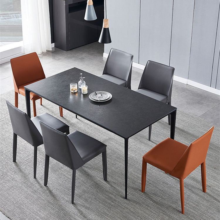 Modern 1/4/5/7 Pieces Black Dinette Set with Sintered Stone Top Rectangle Dining Table Set 7 Pieces: Table, 4 Black+2 Orange Chairs Clearhalo 'Dining Room Sets' 'Dining Tables & Seating' 'dining_room_set' 'furn' 'furn_dining_room_set' 'Furniture' 'furniture_dining_room_set' 'Kitchen & Dining Furniture' 4853265
