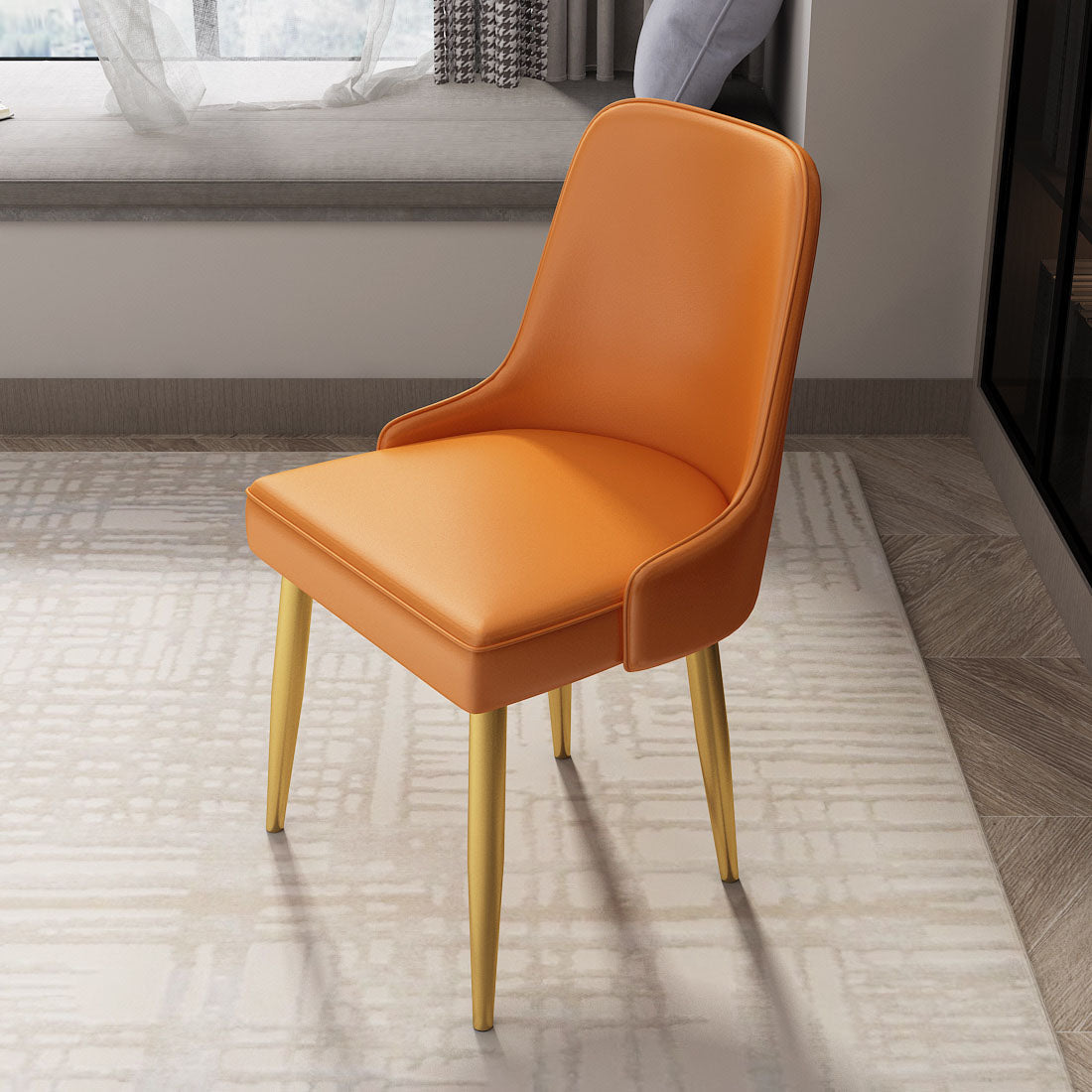 Glam 1/5 Pieces Dining Set Round Stone Dining Table for Kitchen Dining Room 1 Orange Chair Clearhalo 'Dining Room Sets' 'Dining Tables & Seating' 'dining_room_set' 'furn' 'furn_dining_room_set' 'Furniture' 'furniture_dining_room_set' 'Kitchen & Dining Furniture' 4853283