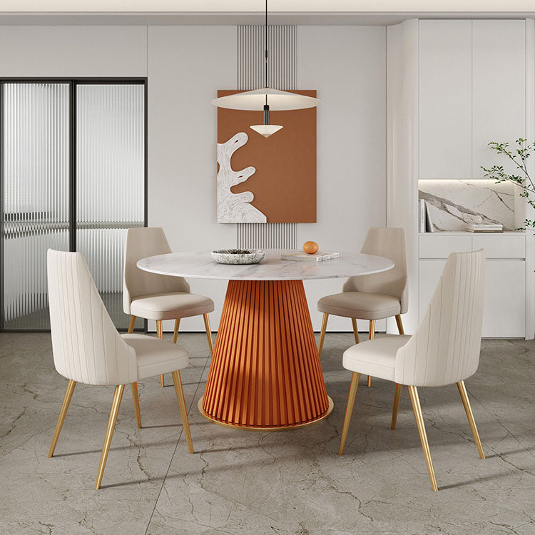 Glam 1/5 Pieces Dining Set Round Stone Dining Table for Kitchen Dining Room 5 Pieces: Orange Table, 4 Chairs Clearhalo 'Dining Room Sets' 'Dining Tables & Seating' 'dining_room_set' 'furn' 'furn_dining_room_set' 'Furniture' 'furniture_dining_room_set' 'Kitchen & Dining Furniture' 4853284