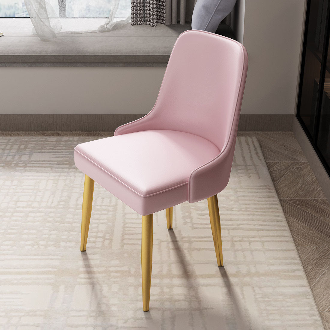 Glam 1/5 Pieces Dining Set Round Stone Dining Table for Kitchen Dining Room 1 Pink Chair Clearhalo 'Dining Room Sets' 'Dining Tables & Seating' 'dining_room_set' 'furn' 'furn_dining_room_set' 'Furniture' 'furniture_dining_room_set' 'Kitchen & Dining Furniture' 4853287