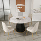 Glam 1/5 Pieces Dining Set Round Stone Dining Table for Kitchen Dining Room 5 Pieces: Black Table, 4 Beige Chairs Clearhalo 'Dining Room Sets' 'Dining Tables & Seating' 'dining_room_set' 'furn' 'furn_dining_room_set' 'Furniture' 'furniture_dining_room_set' 'Kitchen & Dining Furniture' 4853288
