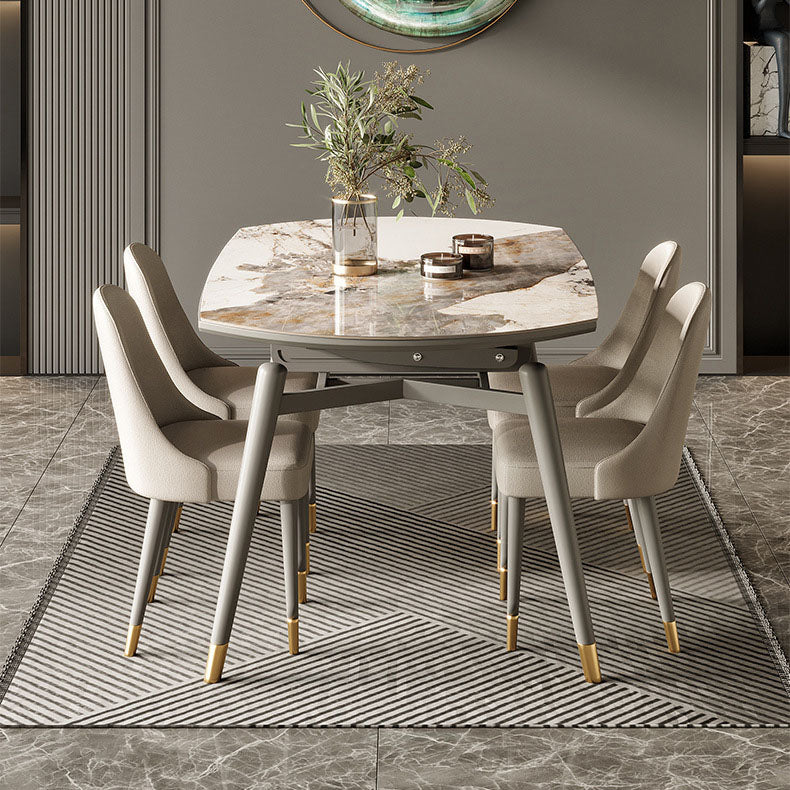 Modern Style 1/4/5/6/7/11 Pieces Dining Room Set Round Dining Room Table Set 5 Pieces: Table, 4 Chairs Clearhalo 'Dining Room Sets' 'Dining Tables & Seating' 'dining_room_set' 'furn' 'furn_dining_room_set' 'Furniture' 'furniture_dining_room_set' 'Kitchen & Dining Furniture' 4853305