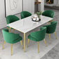 Glam White Sintered Stone Dining Table Set 1/2/5/7 Pieces Dining Set for Dining Areas 7 Pieces: Table, 6 Green Chairs Clearhalo 'Dining Room Sets' 'Dining Tables & Seating' 'dining_room_set' 'furn' 'furn_dining_room_set' 'Furniture' 'furniture_dining_room_set' 'Kitchen & Dining Furniture' 4853323