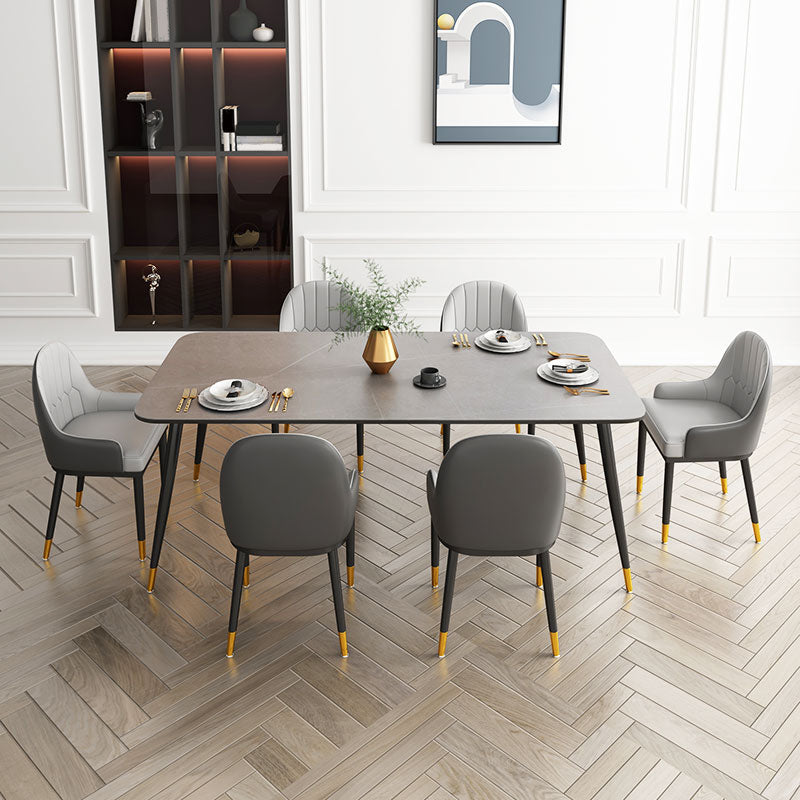 Sintered Stone Dining Table Traditional Luxury 4 Legs Dining Table Gray 55.1"L x 31.5"W x 29.5"H Without Chairs Clearhalo 'Dining Tables & Seating' 'Dining Tables' 'dining_table' 'furn' 'furn_dining_table' 'Furniture' 'furniture_dining_table' 'Kitchen & Dining Furniture' 'kitchen' 'kitchen_dining_table' 4853354