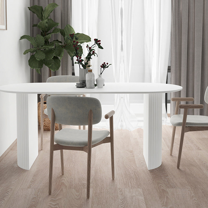 Solid Wood White Dining Table Simplicity Double Pedestal Table for Dining Room Oval 78.7"L x 31.5"W x 29.5"H Without Chairs Clearhalo 'Dining Tables & Seating' 'Dining Tables' 'dining_table' 'furn' 'furn_dining_table' 'Furniture' 'furniture_dining_table' 'Kitchen & Dining Furniture' 'kitchen' 'kitchen_dining_table' 4853408