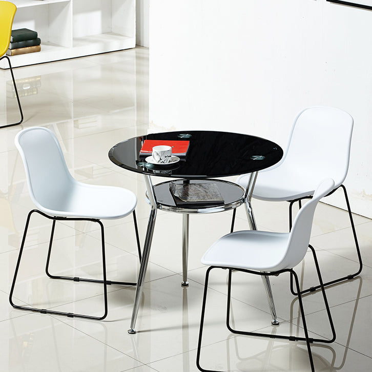 Round Glass Dining Room Collection Modern Style Tripod Base Furniture for Home Black 31.5"L x 31.5"W x 29.5"H Without Chairs Clearhalo 'Dining Tables & Seating' 'Dining Tables' 'dining_table' 'furn' 'furn_dining_table' 'Furniture' 'furniture_dining_table' 'Kitchen & Dining Furniture' 'kitchen' 'kitchen_dining_table' 4853446