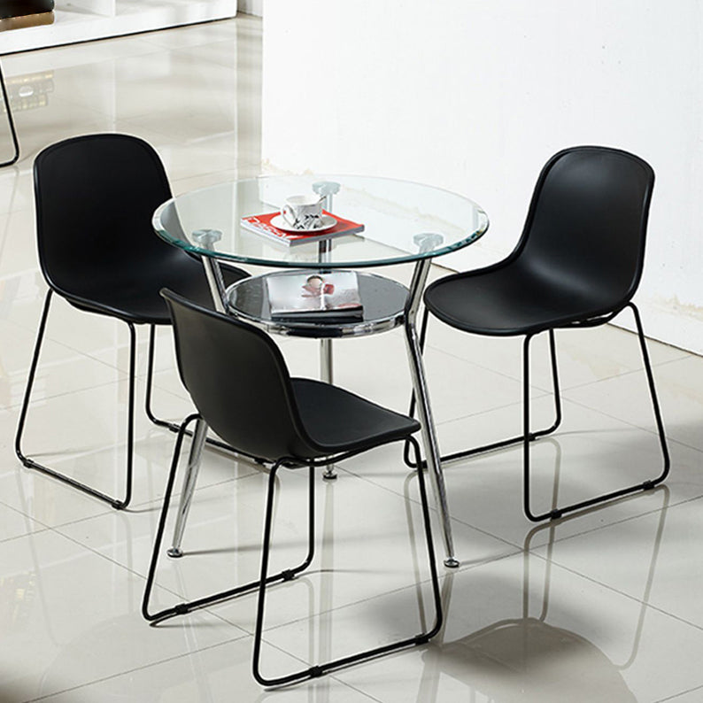 Round Glass Dining Room Collection Modern Style Tripod Base Furniture for Home Clear 35.4"L x 35.4"W x 29.5"H Without Chairs Clearhalo 'Dining Tables & Seating' 'Dining Tables' 'dining_table' 'furn' 'furn_dining_table' 'Furniture' 'furniture_dining_table' 'Kitchen & Dining Furniture' 'kitchen' 'kitchen_dining_table' 4853447