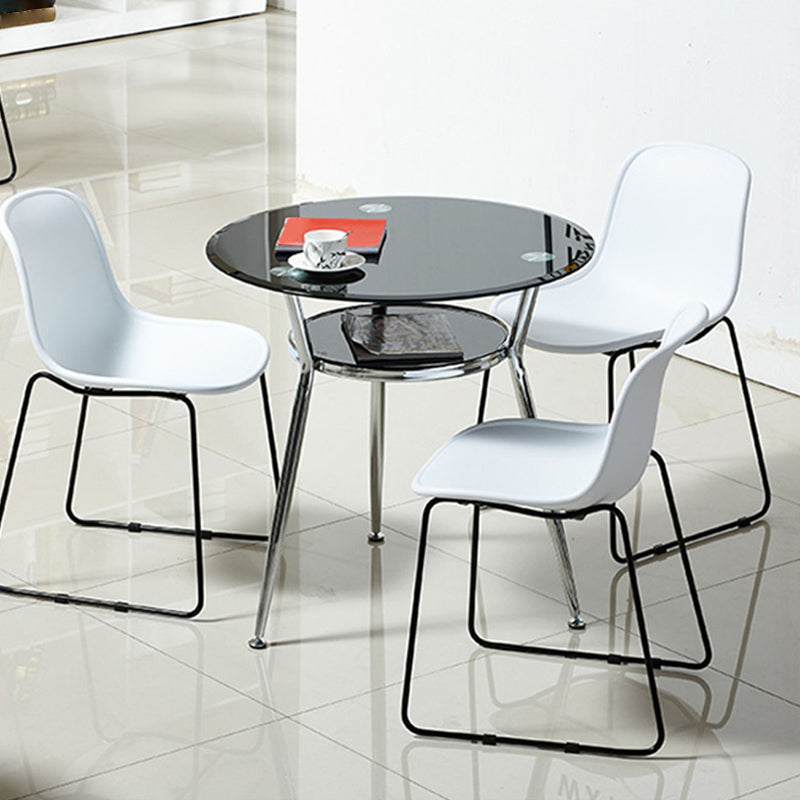 Round Glass Dining Room Collection Modern Style Tripod Base Furniture for Home Black 27.6"L x 27.6"W x 29.5"H Without Chairs Clearhalo 'Dining Tables & Seating' 'Dining Tables' 'dining_table' 'furn' 'furn_dining_table' 'Furniture' 'furniture_dining_table' 'Kitchen & Dining Furniture' 'kitchen' 'kitchen_dining_table' 4853449