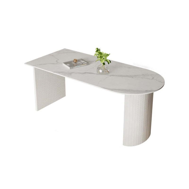 Sintered Stone Top White Table for Restaurant Modern Kitchen Table with Double Pedestal Free Form Without Chairs Clearhalo 'Dining Tables & Seating' 'Dining Tables' 'dining_table' 'furn' 'furn_dining_table' 'Furniture' 'furniture_dining_table' 'Kitchen & Dining Furniture' 'kitchen' 'kitchen_dining_table' 4853475