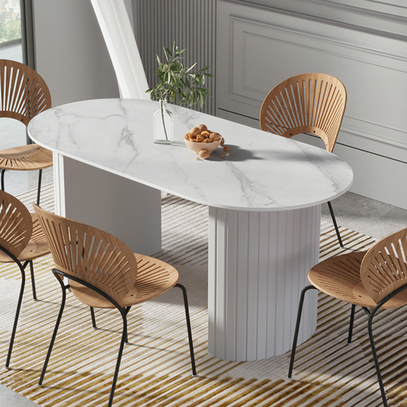 Sintered Stone Top White Table for Restaurant Modern Kitchen Table with Double Pedestal Clearhalo 'Dining Tables & Seating' 'Dining Tables' 'dining_table' 'furn' 'furn_dining_table' 'Furniture' 'furniture_dining_table' 'Kitchen & Dining Furniture' 'kitchen' 'kitchen_dining_table' 4853485
